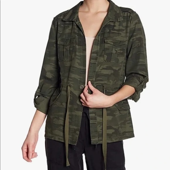 Sanctuary Anthropologie Camo Pockets Cinched Tie Waist Roll Tab Sleeve Jacket - Picture 1 of 6